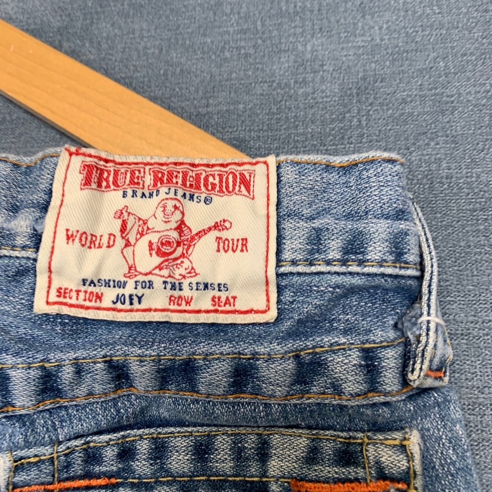True Religion Jeans Womens 8 Blue Denim Wide Leg Distressed 5 Pockets Zip Fly - Picture 9 of 16